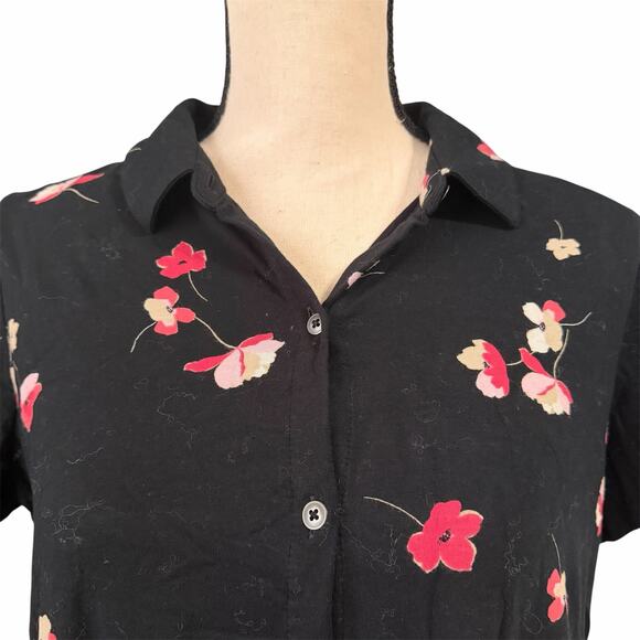 J. Jill Dresses & Skirts - J. Jill Womens Pima Cotton Blend Black Floral Pockets Shirt Dress Sz MP Feminine